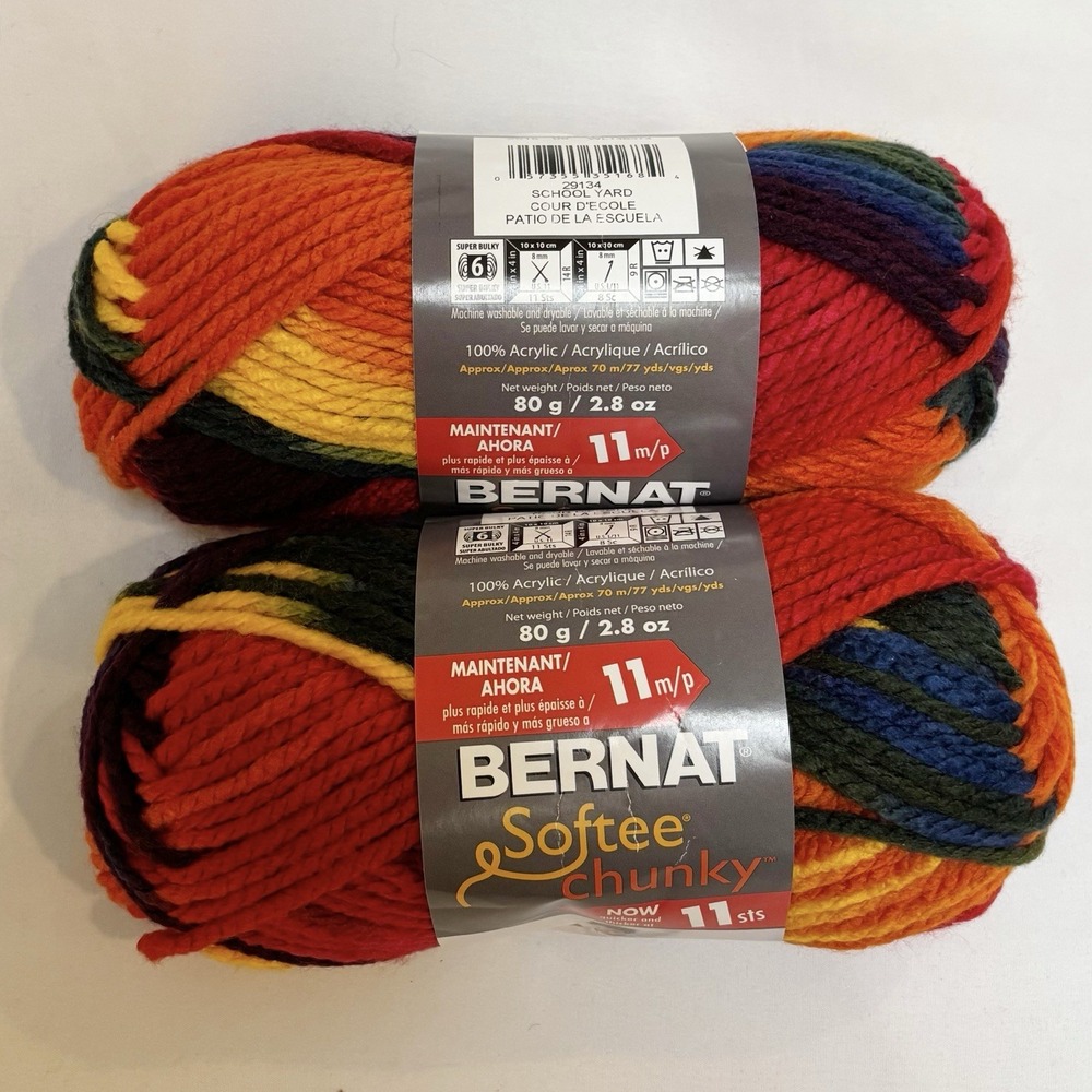 Bernat Softee Chunky Yarn 2 Skein Lot Color School Yard Multicolor Super Bulky